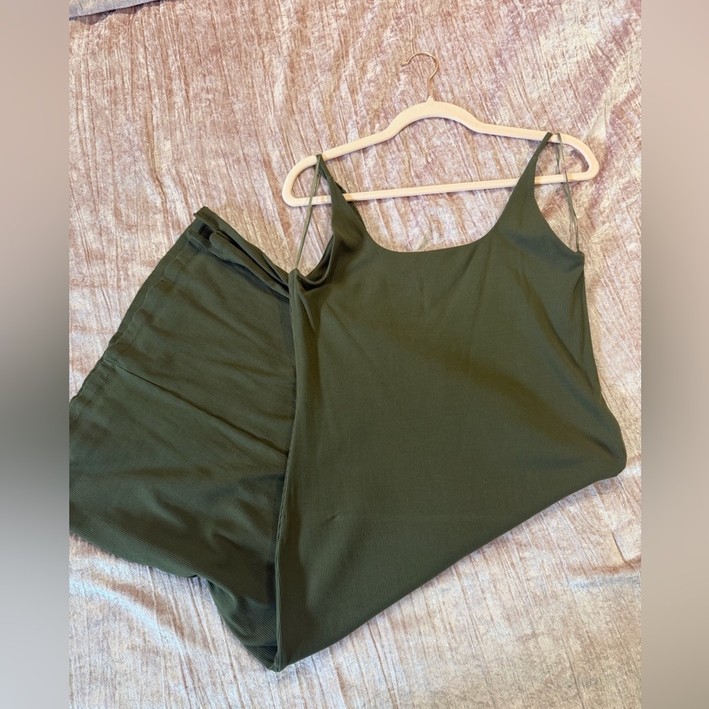 Olive Green Ribbed Tank Dress